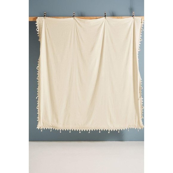 NWT Anthropologie Cream Scalloped Crochet Twin Duvet Cover Linen Cotton - Picture 3 of 7